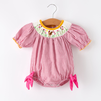 Autumn Rooster Smock Embroidered Baby Girl Romper