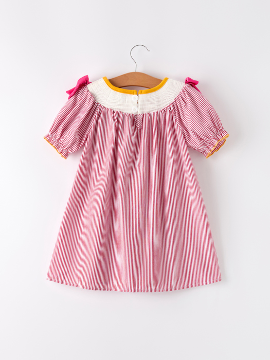 Autumn Rooster Smock Embroidered Toddler Girls Dress