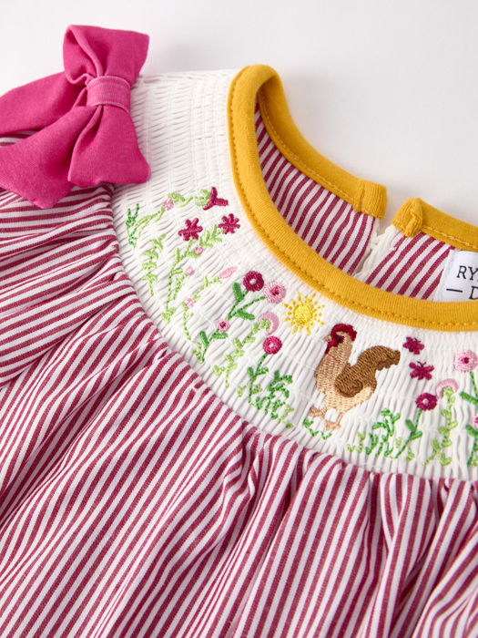 Autumn Rooster Smock Embroidered Toddler Girls Dress
