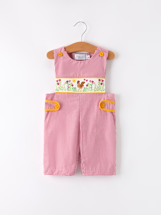 Autumn Rooster Smock Embroidered Baby Boys Romper