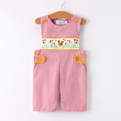 Autumn Rooster Smock Embroidered Baby Boys Romper
