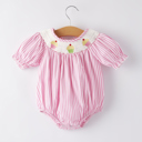  Baby Girls Stripe Cake Smocking Embroidered Pink Romper