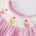  Baby Girls Stripe Cake Smocking Embroidered Pink Romper