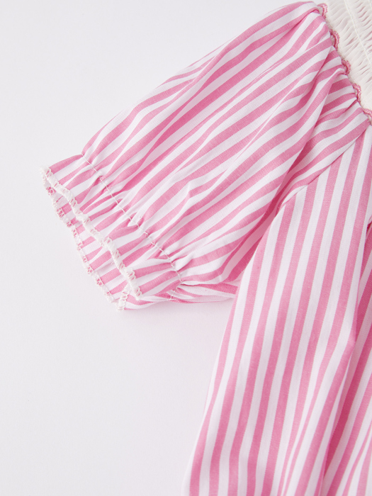 Baby Girls Stripe Cake Smocking Embroidered Pink Romper