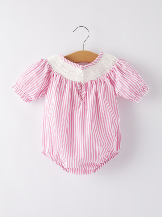 Baby Girls Stripe Cake Smocking Embroidered Pink Romper
