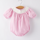  Baby Girls Stripe Cake Smocking Embroidered Pink Romper
