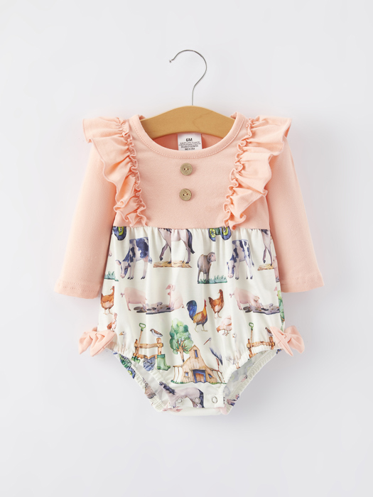 Farm Baby Girl Ruffle Print Romper
