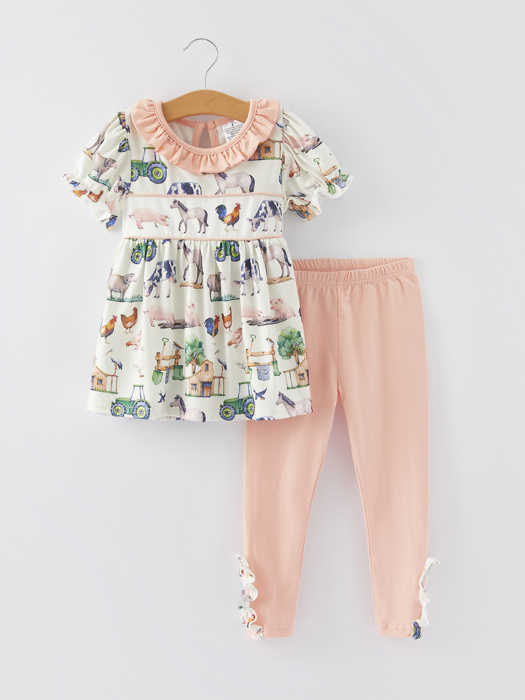 Farm Chicken Horse Print Girls Outfits Set