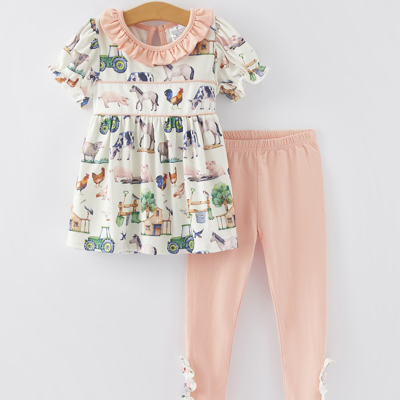 Farm Chicken Horse Print Girls Outfits Set