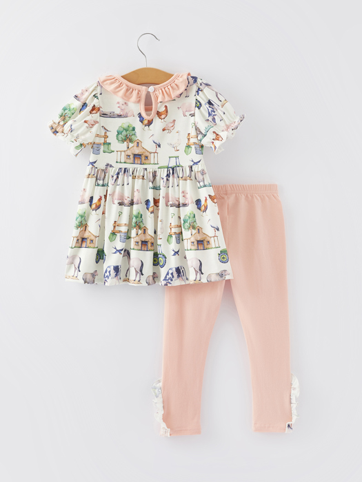 Farm Chicken Horse Print Girls Outfits Set