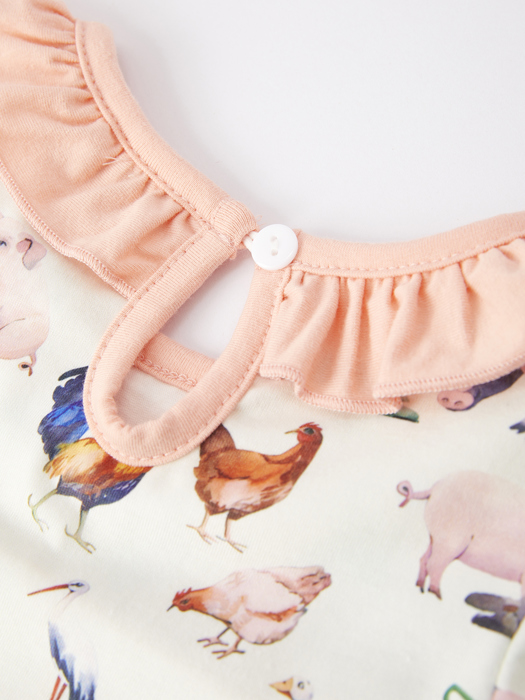 Farm Chicken Horse Print Girls Outfits Set
