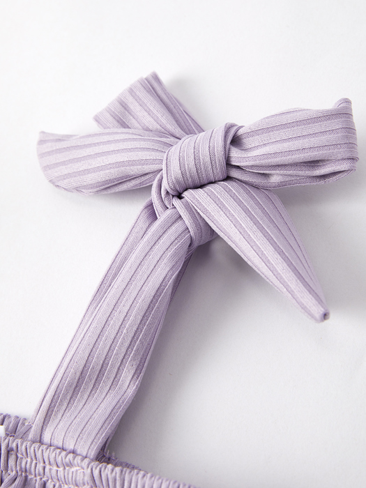 Summer Baby Purple Bow Pleated Suspender Vest And Floral Bloomers Set