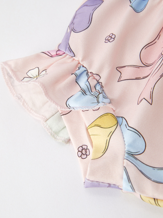 Summer Baby Purple Bow Pleated Suspender Vest And Floral Bloomers Set