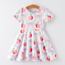  Back to School Purple Bow Apple Print Girls Dress