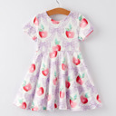  Back to School Purple Bow Apple Print Girls Dress
