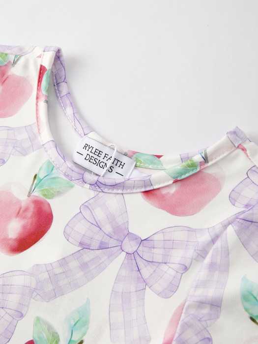 Back to School Purple Bow Apple Print Girls Dress