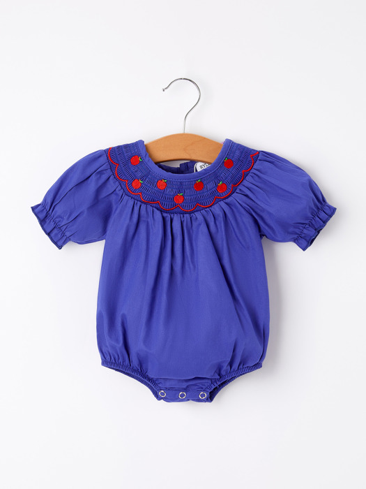 Back To School Apple Embroidery Blue Baby Girls Romper