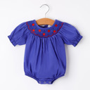  Back To School Apple Embroidery Blue Baby Girls Romper