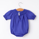  Back To School Apple Embroidery Blue Baby Girls Romper