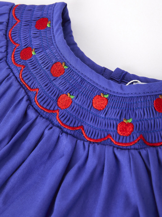Back To School Apple Embroidery Blue Baby Girls Romper