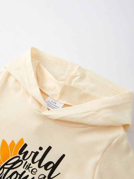  Girls' 4-piece Letter Print Hooded Sweatshirt Set