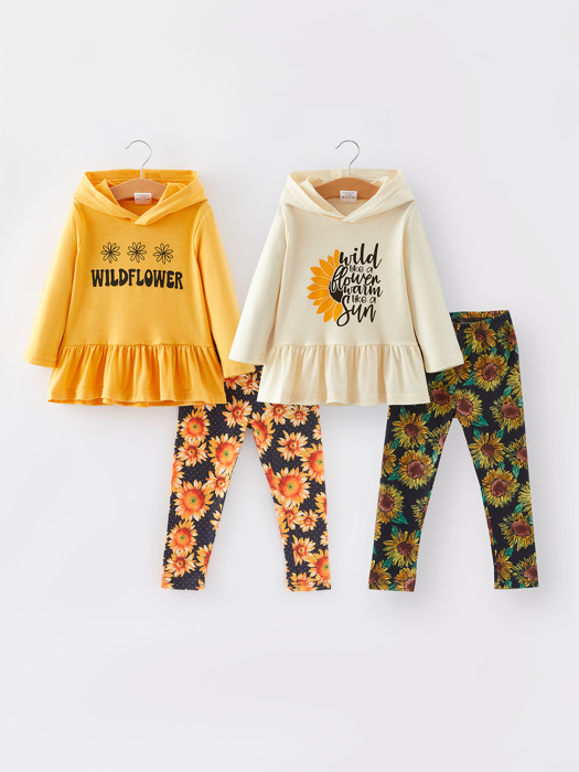  Girls' 4-piece Letter Print Hooded Sweatshirt Set