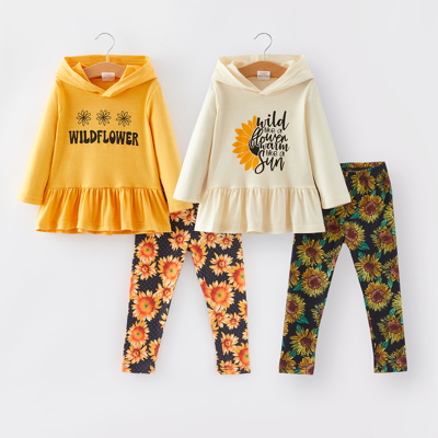  Girls' 4-piece Letter Print Hooded Sweatshirt Set