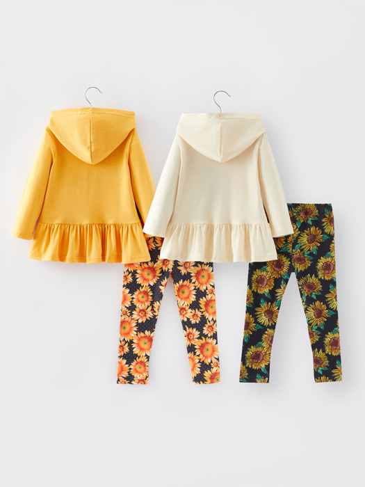  Girls' 4-piece Letter Print Hooded Sweatshirt Set