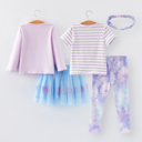  Girls 5-piece T-shirt Gauze skirt Pants Set with headband