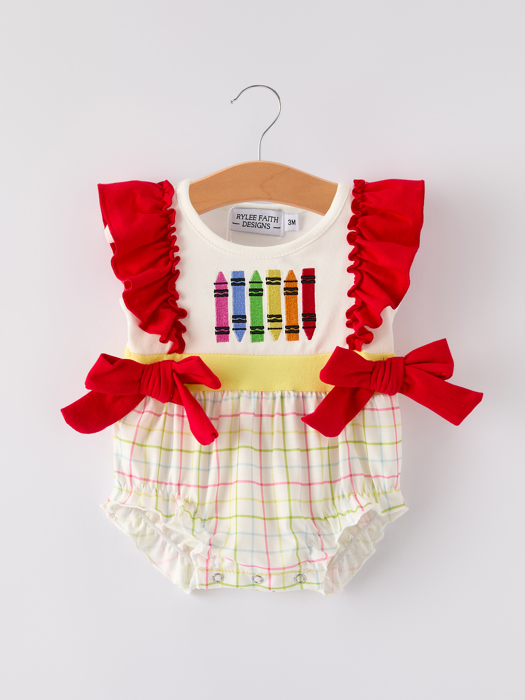 Back-To-School Embroidery Baby Girls' Romper