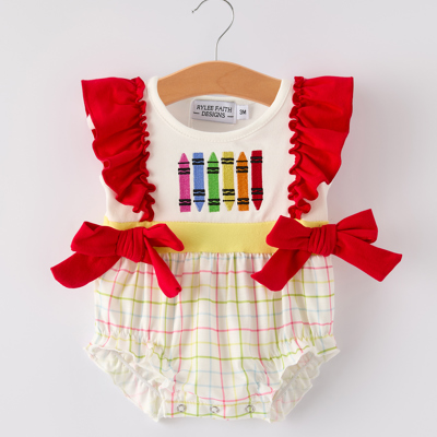 Back-To-School Embroidery Baby Girls' Romper