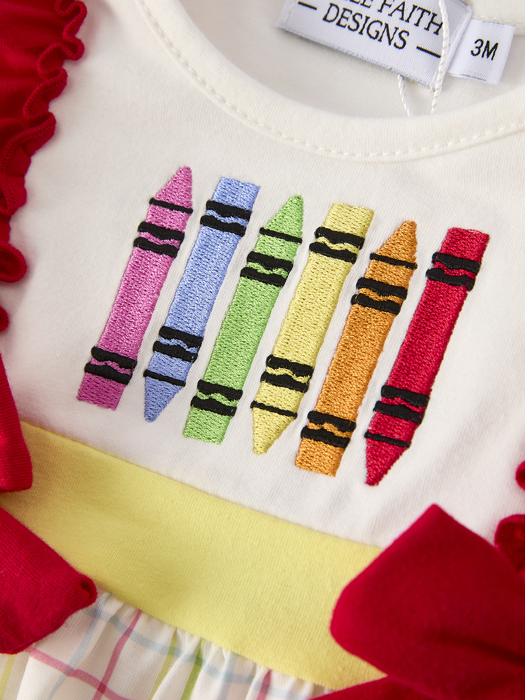Back-To-School Embroidery Baby Girls' Romper