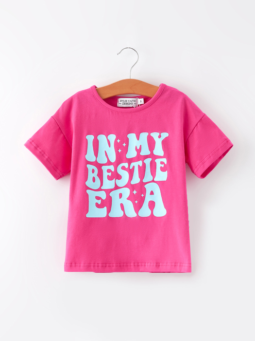 “IN MY BESTIE ERA” Rose Red Toddler Girls Short Sleeve Tops
