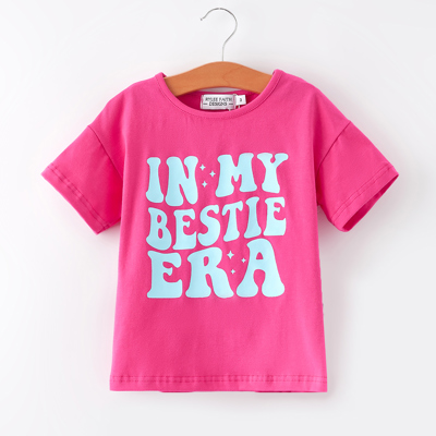 “IN MY BESTIE ERA” Rose Red Toddler Girls Short Sleeve Tops