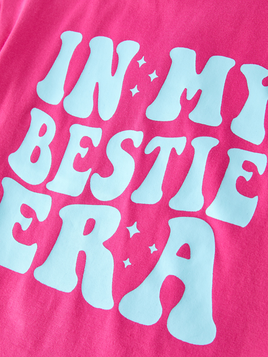 “IN MY BESTIE ERA” Rose Red Toddler Girls Short Sleeve Tops