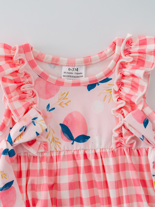 Peach Plaid Bow Ruffle Baby Girls Romper Set