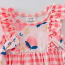  Peach Plaid Bow Ruffle Baby Girls Romper Set