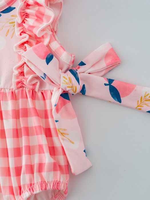 Peach Plaid Bow Ruffle Baby Girls Romper Set