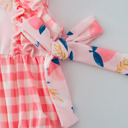  Peach Plaid Bow Ruffle Baby Girls Romper Set