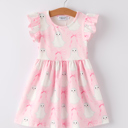  Halloween Pink Ghost Bow Flying Sleeve Dress