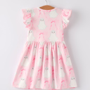  Halloween Pink Ghost Bow Flying Sleeve Dress
