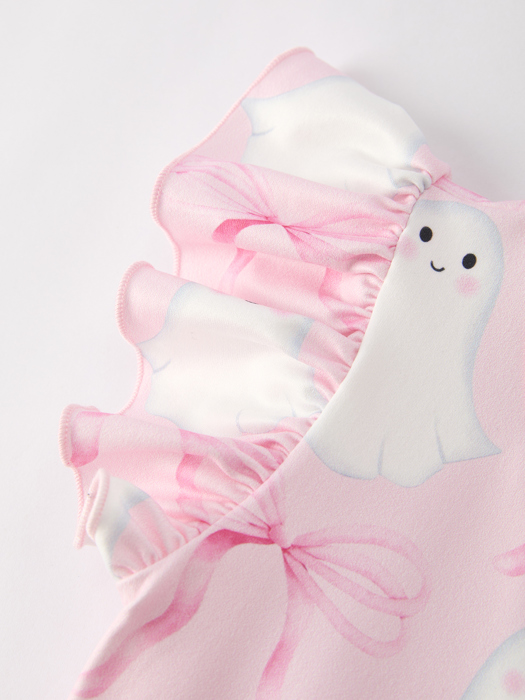 Halloween Pink Ghost Bow Flying Sleeve Dress