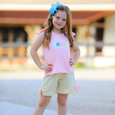 Back To School Toddler Girls "ABC" Embroidered Ruffle Set