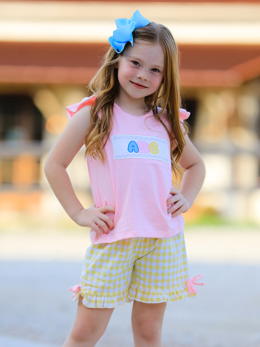 Back To School Toddler Girls "ABC" Embroidered Ruffle Set
