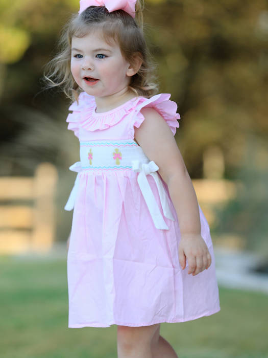 Pink Smocked Church Christ Bishop Christening Girls Dress