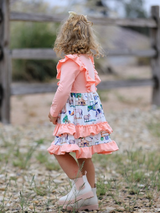 Farm Toddler Girl Ruffle Pink Print Dress