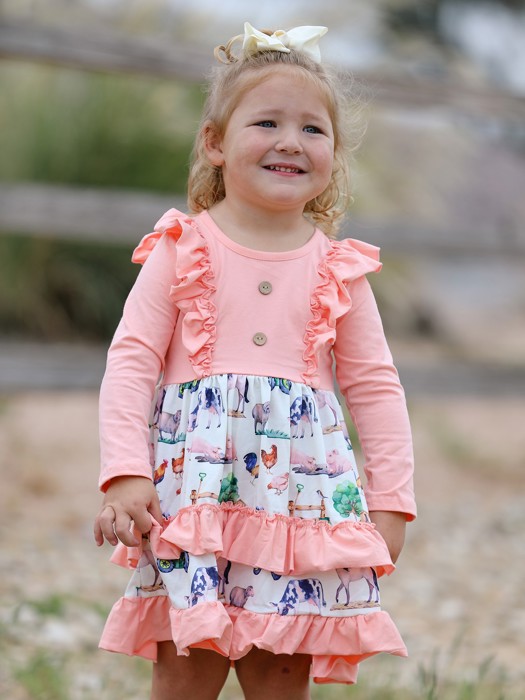 Farm Toddler Girl Ruffle Pink Print Dress