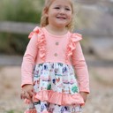  Farm Toddler Girl Ruffle Pink Print Dress