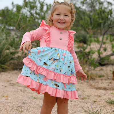 Farm Girl Ruffle Pink Print Dress