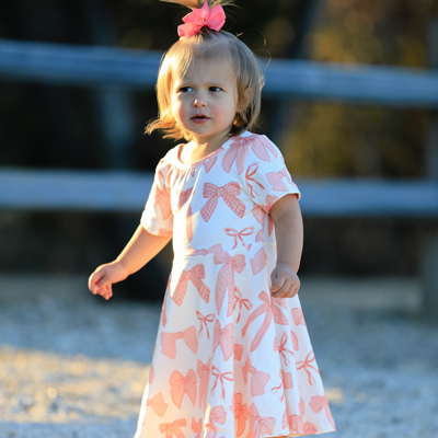 Toddler Girls Dress Bow Print